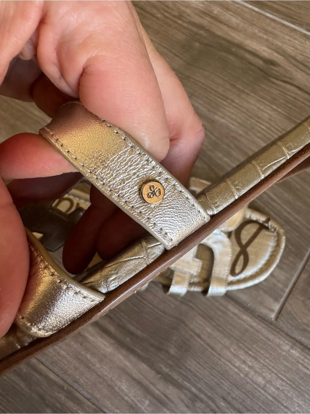 Sam Edelman Silver Metallic Logo Slide Sandals - Picture 4 of 5